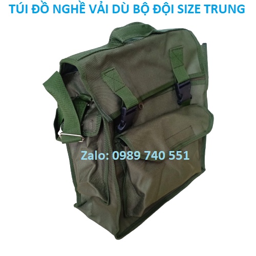 Túi đựng đồ nghề vải dù xanh lính 40X35X15 cm chống nước - cỡ trung