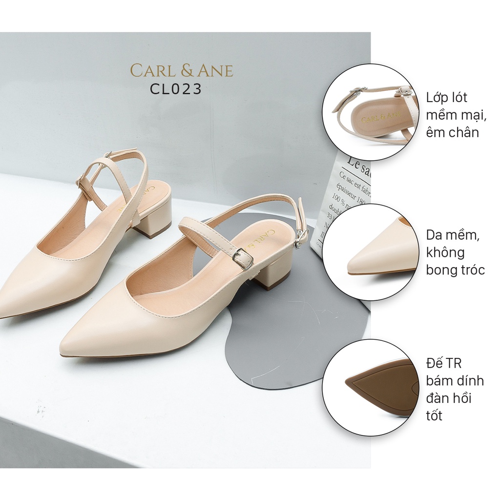 Carl & Ane - Giày gót vuông mũi nhọn kiểu dáng thanh lịch cao 3,5cm màu nude - CL023