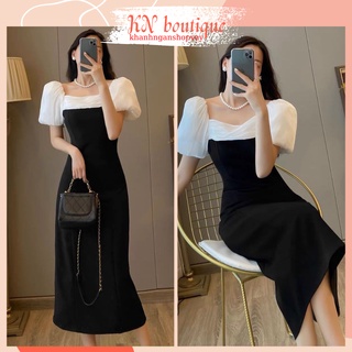 Đầm dài dự tiệc trẻ trong váy đi ăn cưới sexy phối tay trắng quyến rũ chất liệu Cotton K N Boutique