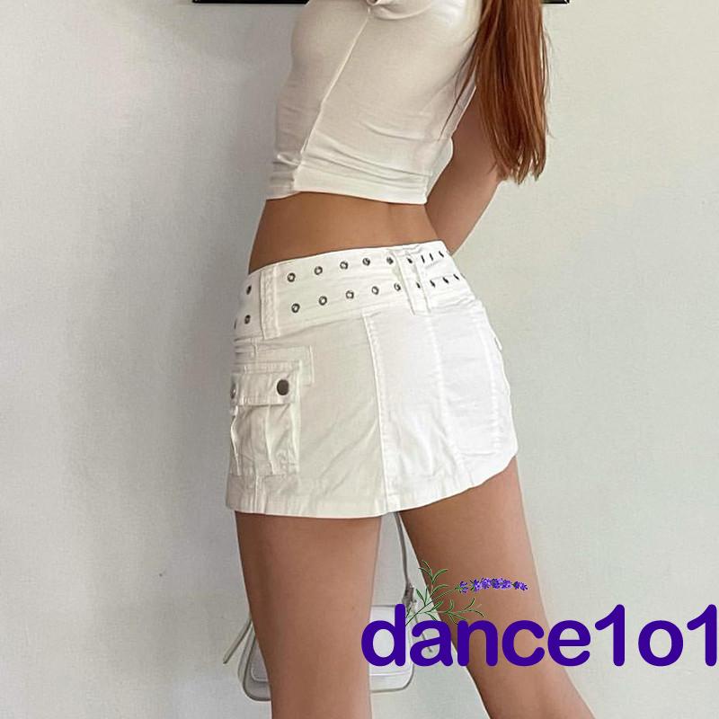 dance1o1-Women´s Mid Waist Solid Color Bodycon Belted Mini Skirt