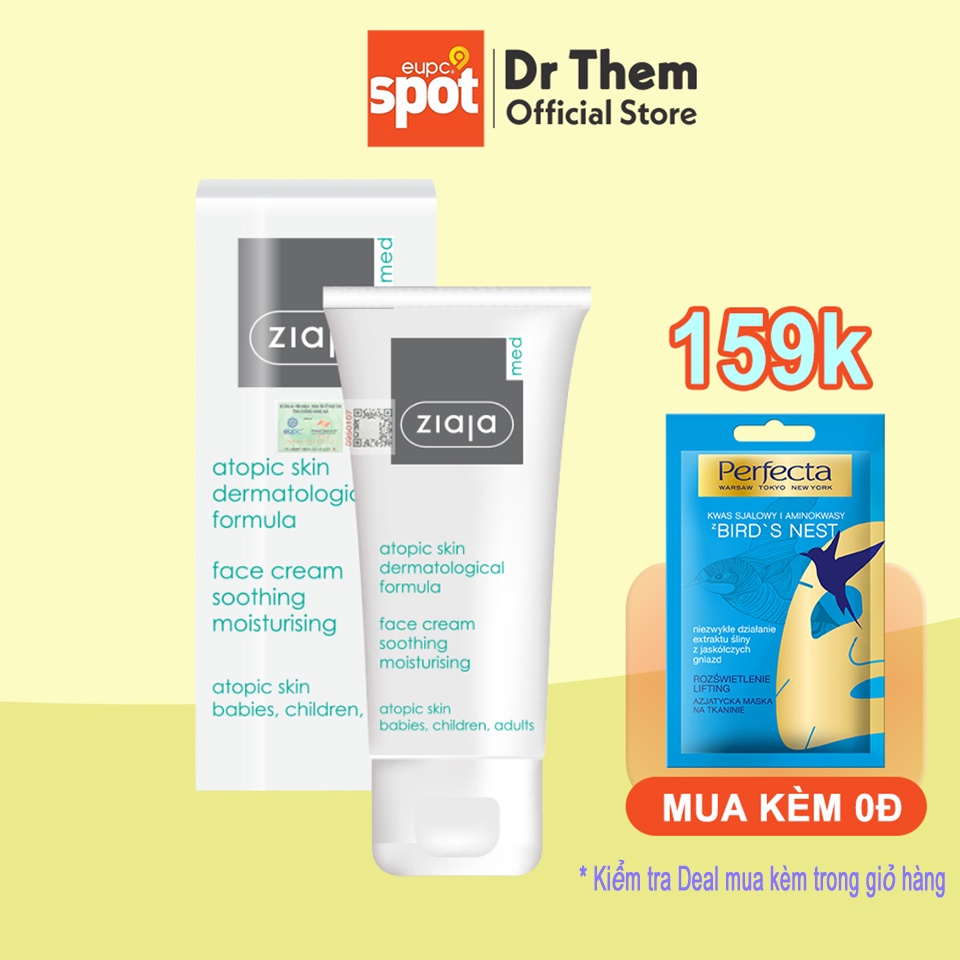 Kem Dịu Nhẹ - Dưỡng Ẩm 5% Urê Ziaja Med Atopic Skin Dermatological Formula Face Cream Soothing Moisturising 50ml