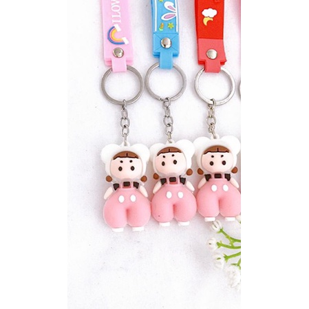 Móc khóa cặp cute hoạt hình cô bé hồng dễ thương cute cực hot giá rẻ chất liệu PVC cứng