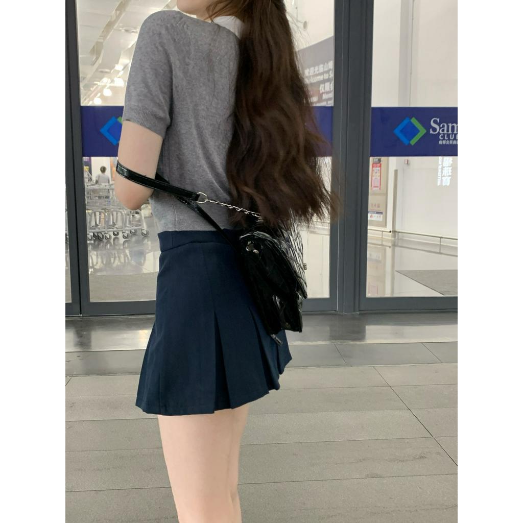 Áo Thun Dệt Kim Mỏng Cổ Mép Lật Ngắn Tay Thời Trang Mùa Hè Dành Cho Nữ 6347