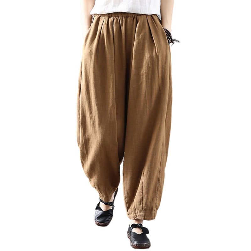 Brroa Quần Baggy Ống Rộng Lưng Thun Màu Trơn Cho Nữ