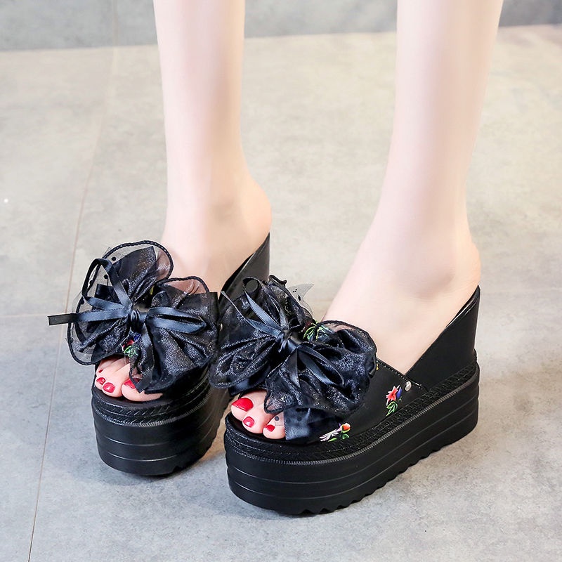 Dép đế xuồng 12cm tăng chiều cao đính hoa phong cách mới dành cho nữ