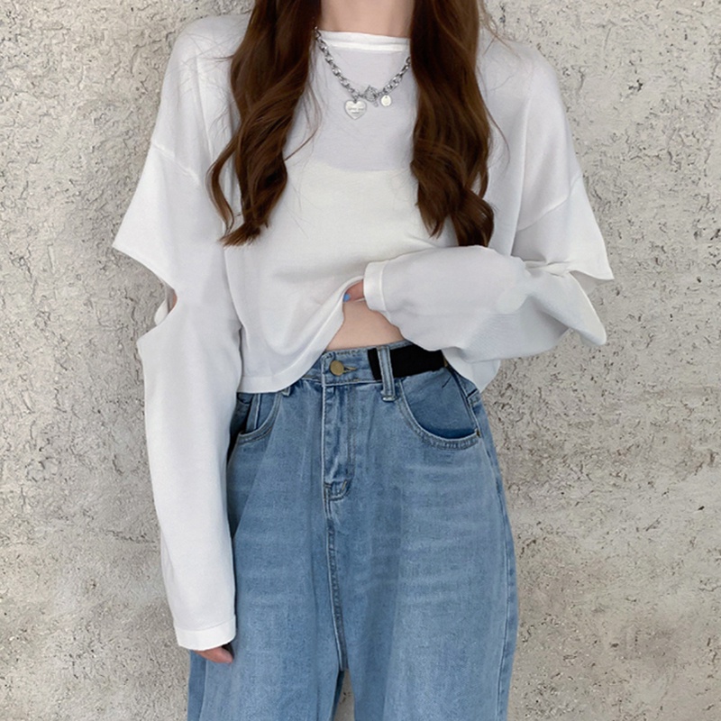 IELGY  Áo Thun Dài Tay Màu Sắc Đơn Giản Dễ Phối Đồ Cho Nữ