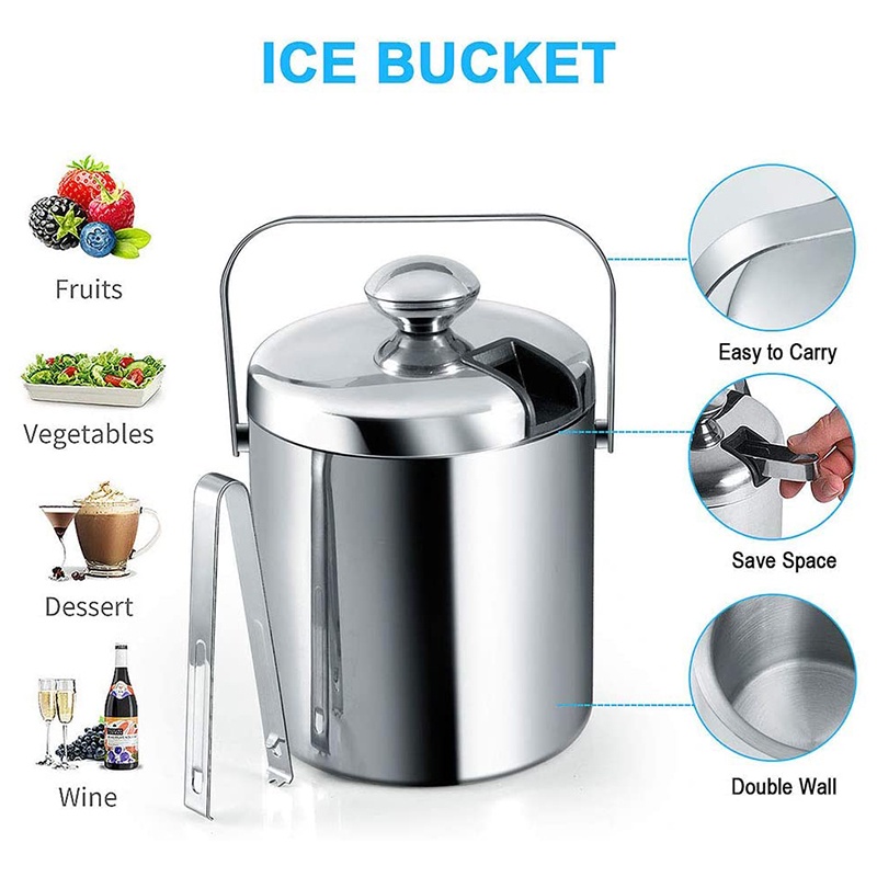 Xô Đựng Đá Có Nắp Bằng Thép Không Gỉ 1.3 Lít Cách Nhiệt