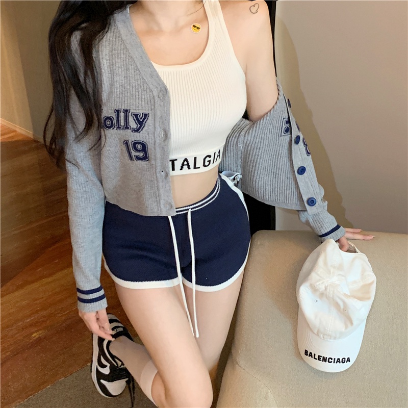 ZHELIHANGFEI Áo Cardigan Dệt Kim Tay Dài Lưng Cao Dễ Phối Đồ