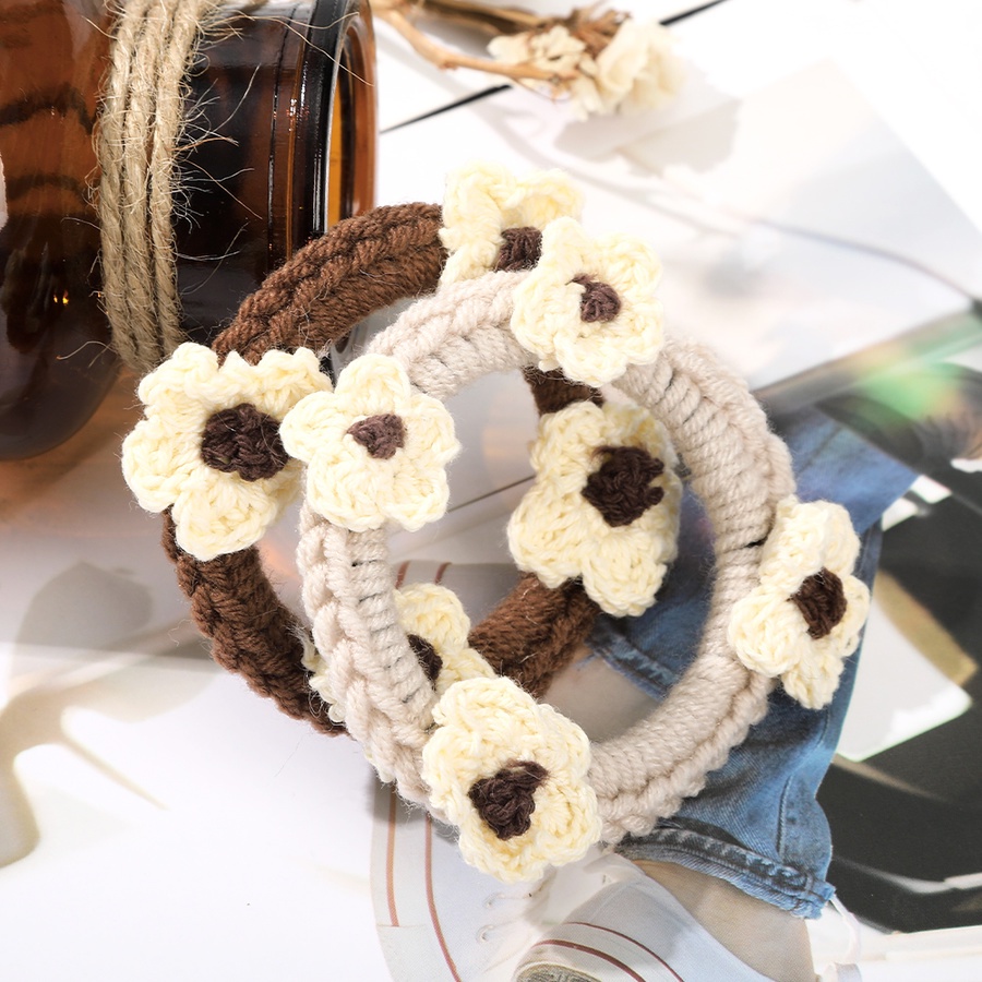 Dây buộc tóc vải len dệt kim đính hoa phong cách Hàn Quốc dễ thương thời trang mùa thu cho nữ