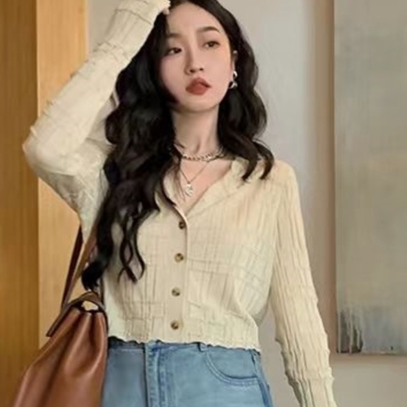 Áo Khoác Cardigan Chống Nắng Cổ Chữ V Màu Sắc Đơn Giản Phong Cách Retro Hàn Quốc