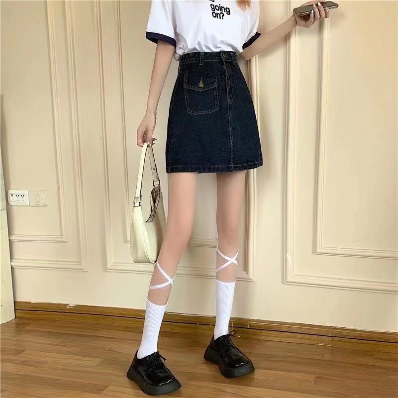 Chân Váy Chữ A Jeans Quảng Châu Lưng Cao Dáng Basic Phong cách Hàn Quốc Phù Hợp Đi Dạo Đi Chơi