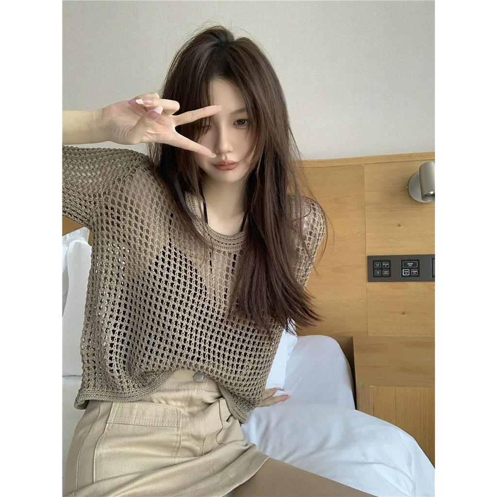 Set Áo Len Tay Ngắn + Áo Yếm Ôm Dáng Thời Trang Dành Cho Nữ