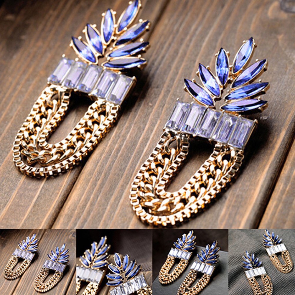 Đôi bông tai đính đá phối dây khoen lật thời trang cho nữ