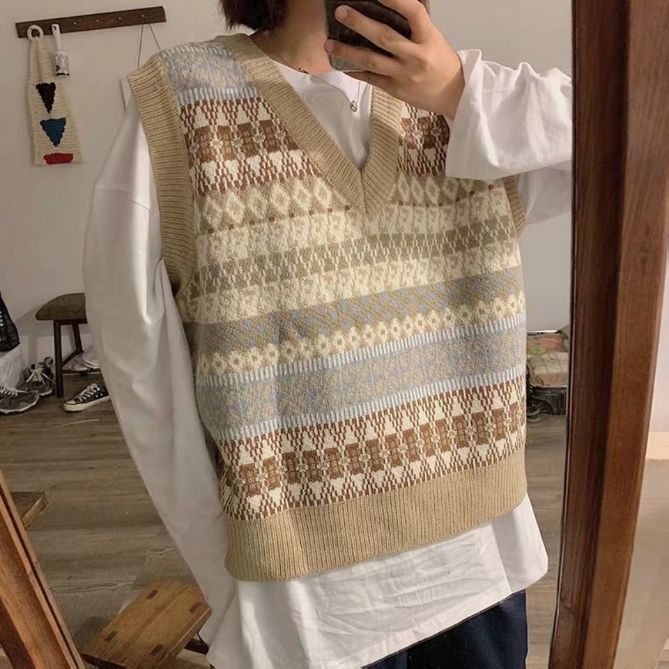 Áo Gile Vest Knitted Women's Sleeveless Korean Student V-neck Pullover Vest