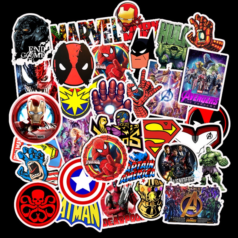 DISNEY Bộ 50 Miếng Dán Marvel Trang Trí Ván Trượt / Laptop / Xe Hơi / Hành Lý Họa Tiết Người Nhện