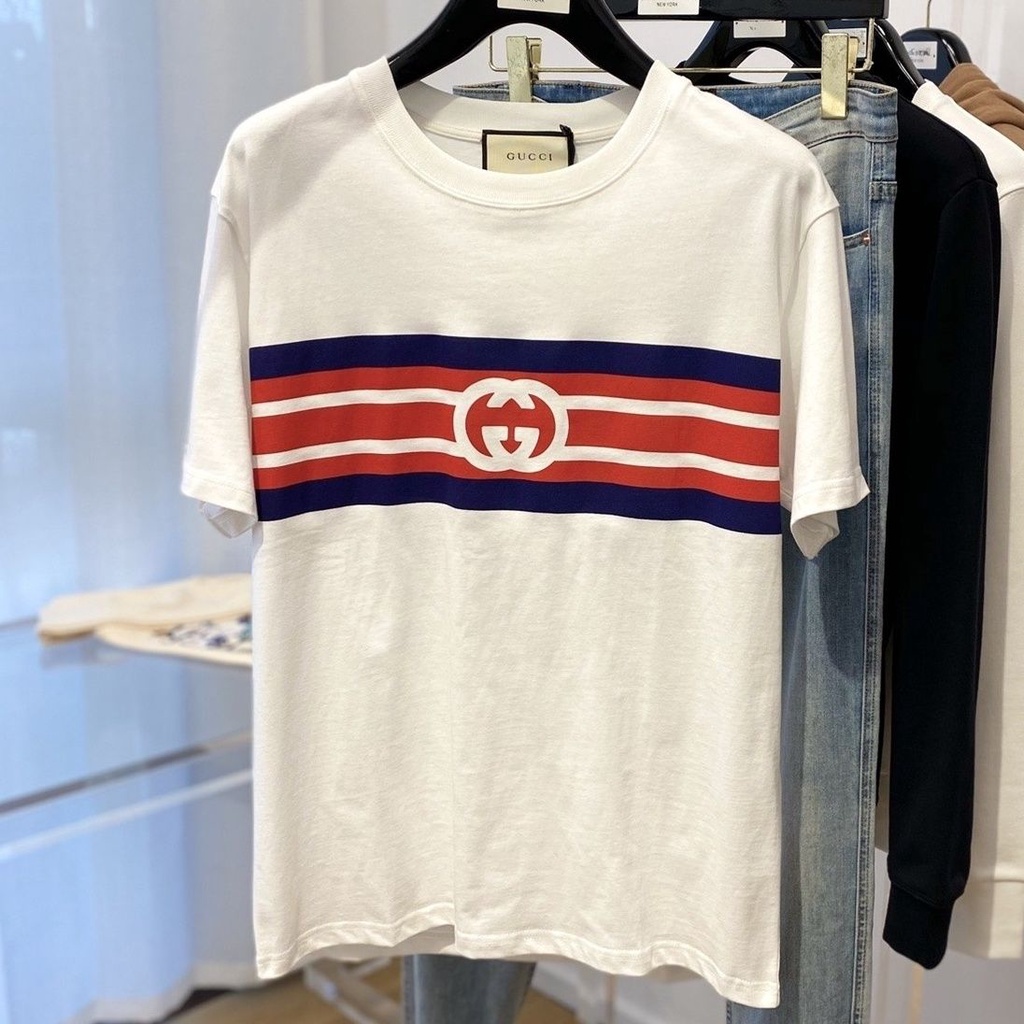 Áo Thun Tay Ngắn Cổ Thuyền Chất Liệu Cotton In Nhãn Hiệu Gucci