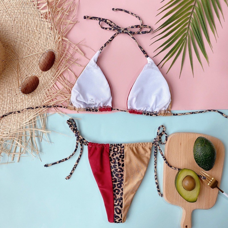 [BKN823] &lt;ÂU&gt; SET BIKINI TRIANGLE BEO MIX ĐỎ QUẦN THONG/LỌT KHE