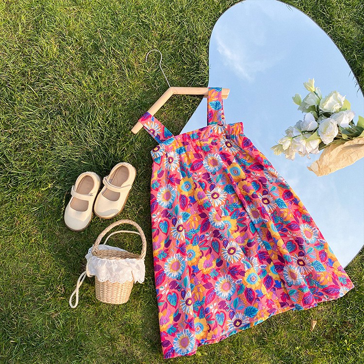 Đầm Hai Dây In Hoa Phong Cách Hàn Quốc Thời Trang Mùa Hè Cho Bé Gái