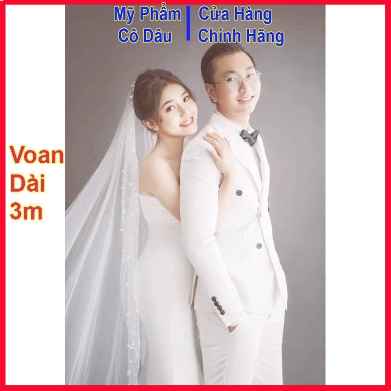 Voan dài 3 mét đính hạt trai nhẹ nhàng rất đẹp