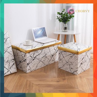 Ghế đôn đa năng 38*38*38 bọc da màu đá cẩm thạch kiêm ghế hộp đựng đồ Chorvy sang trọng gọn gàng tiếp kiệm diện tích