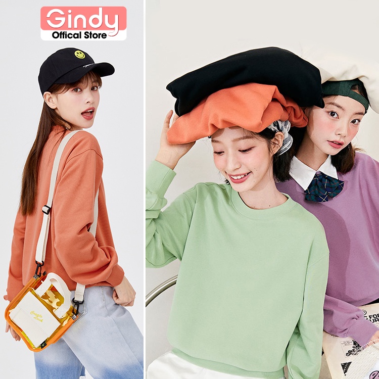 Áo nỉ sweater trơn dài tay GINDY hoodie nam nữ unisex trơn basic form rộng nhiều màu sắc thời trang thu đông A017