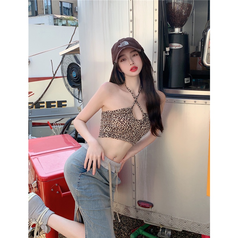 Áo Hai Dây Dáng Ôm In Họa Tiết Da Báo Phong Cách Hàn Quốc Thời Trang Quyến Rũ Cho Nữ