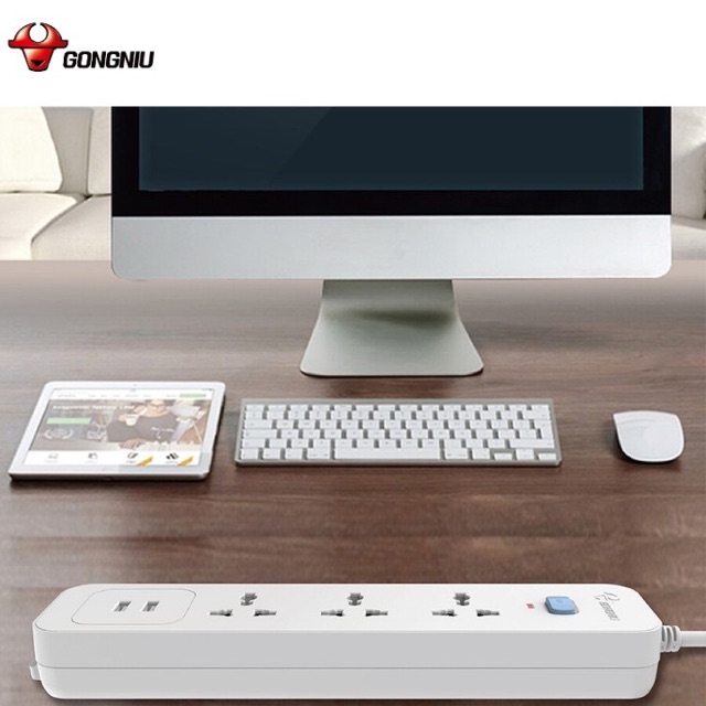 Ổ Cắm Điện Gongniu 3 Ổ Đa Năng + 2 USB 1 công tắc 2500W/10A Dây Dài 1.8M (N103U) - Chính Hãng