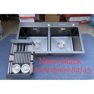 Chậu rửa chén bát nano đen chậu 2 hộc đều nano kích thước 82cmx45cm