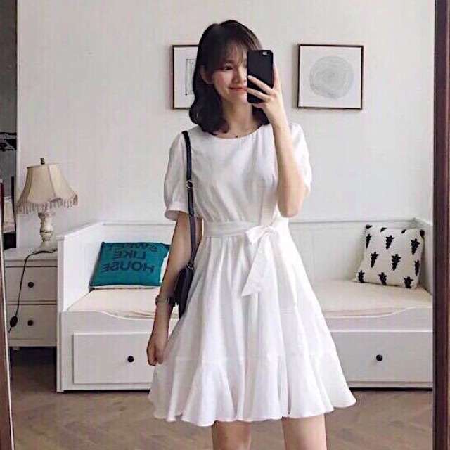 váy trắng đuôi cá thắt eo kèm ảnh thật SẴN