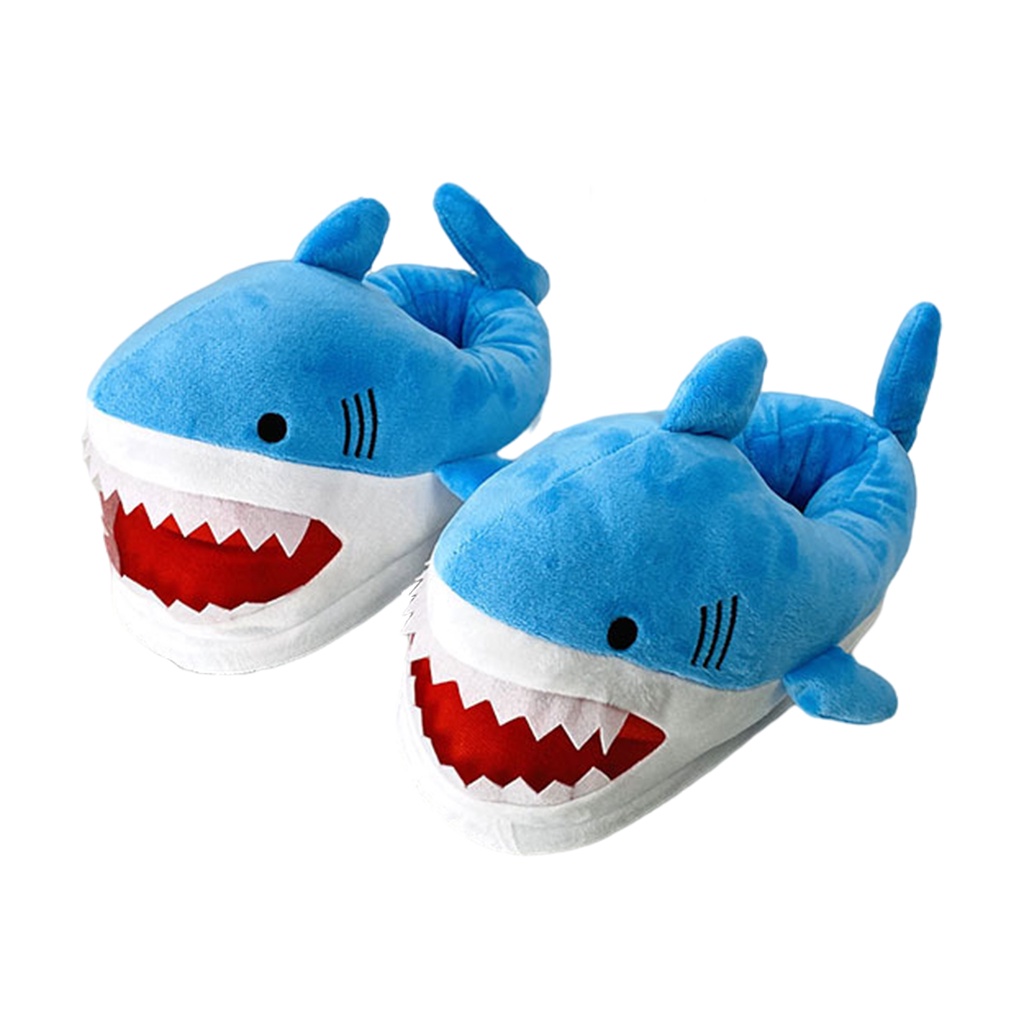 Dép bông dày phối lông mềm mại hình cá mập giữ ấm mùa đông dành cho nam và nữ