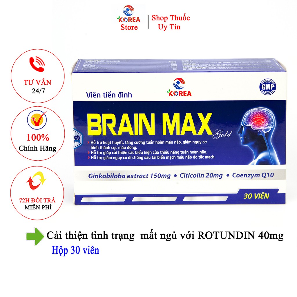 Bổ não BRAIN MAX  gold viên uống bổ não hỗ trợ giảm nguy cơ di chứng sau tai biến do tắc mạch máu não, hộp 30 viên