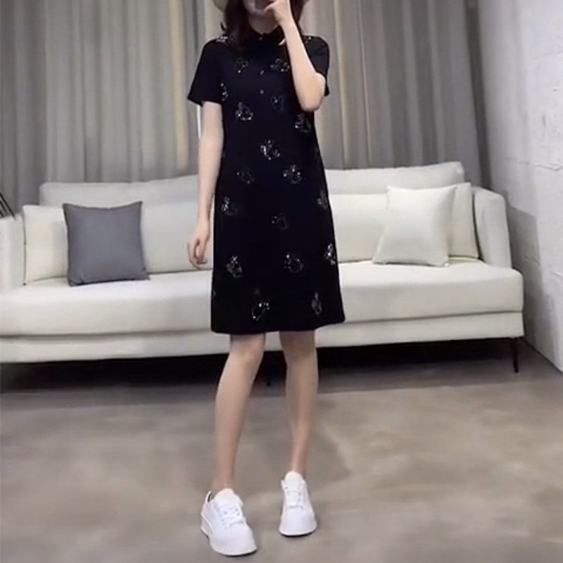 ∋Loose plus size hot rhinestone váy ngắn tay POLO nữ 2020 mùa hè mới chữ A dài trung và mỏng | BigBuy360 - bigbuy360.vn