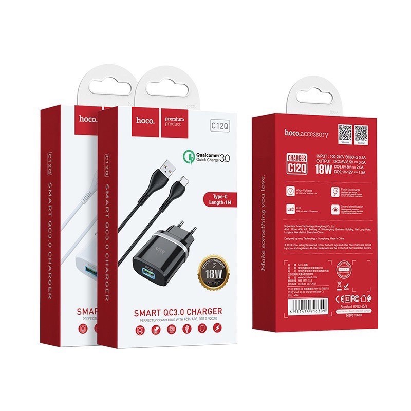 ✔Nowship✔bộ sạc cốc sạc nhanh 18W+QC3.0 HOCO C12Q kèm cáp typeC cho sam sung huawei oppo realme