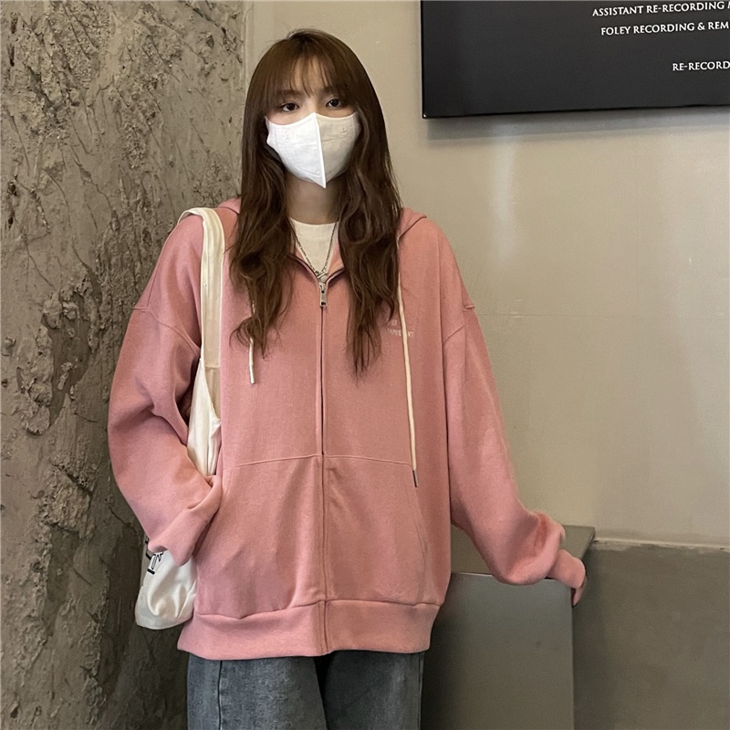 Áo hoodie Nữ Dáng Rộng Có Khóa Kéo Phong Cách Hàn Quốc