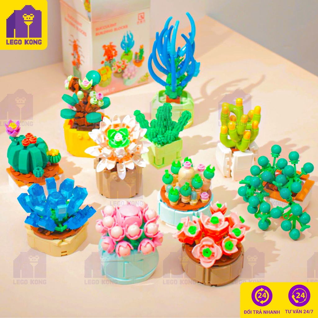 Đồ chơi lắp ráp lego chậu cây sen đá xếp hinh hoa xương rồng làm quà sinh nhật decor phòng học bàn làm việc