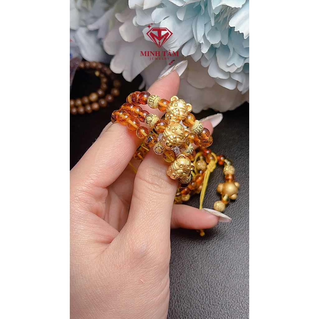 Vòng tay Amber con giáp Hổ bạc xi vàng cho bé MTJ