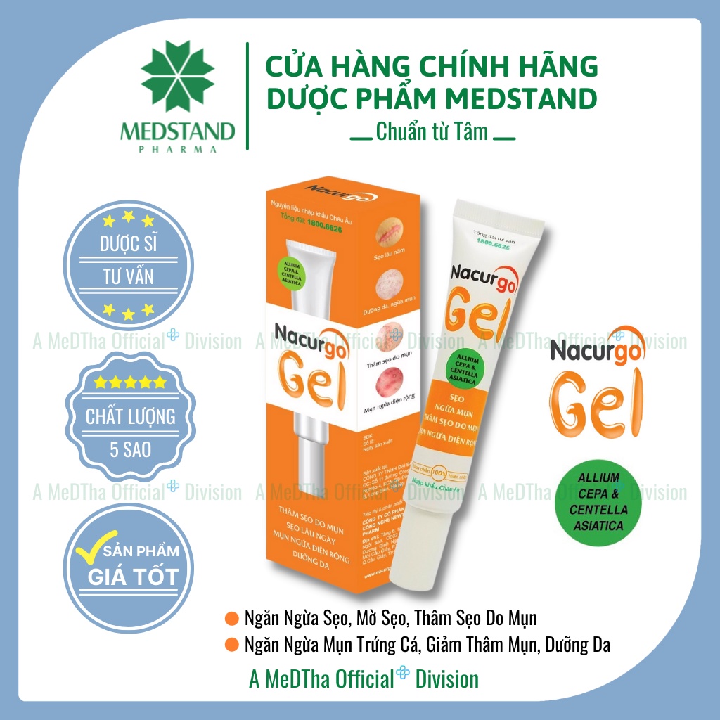 Nacurgo Gel - Mờ Sẹo, Sẹo Lồi, Sẹo Lõm, Ngừa Mụn, Dưỡng Da (Tuýp 20g) [Chính hãng]