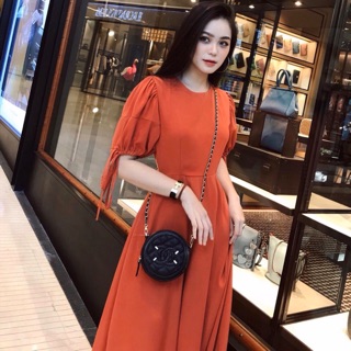 Đầm cam tay nơ (kèm hình thật)