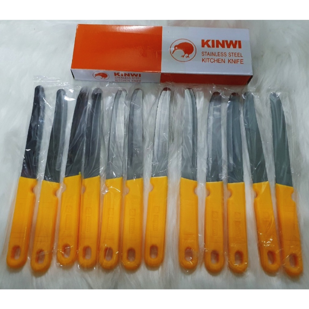 Hộp 12 Cây Dao Kinwi Stainless Steel Kitchen Knife Cán Vàng Mũi Bầu - 512