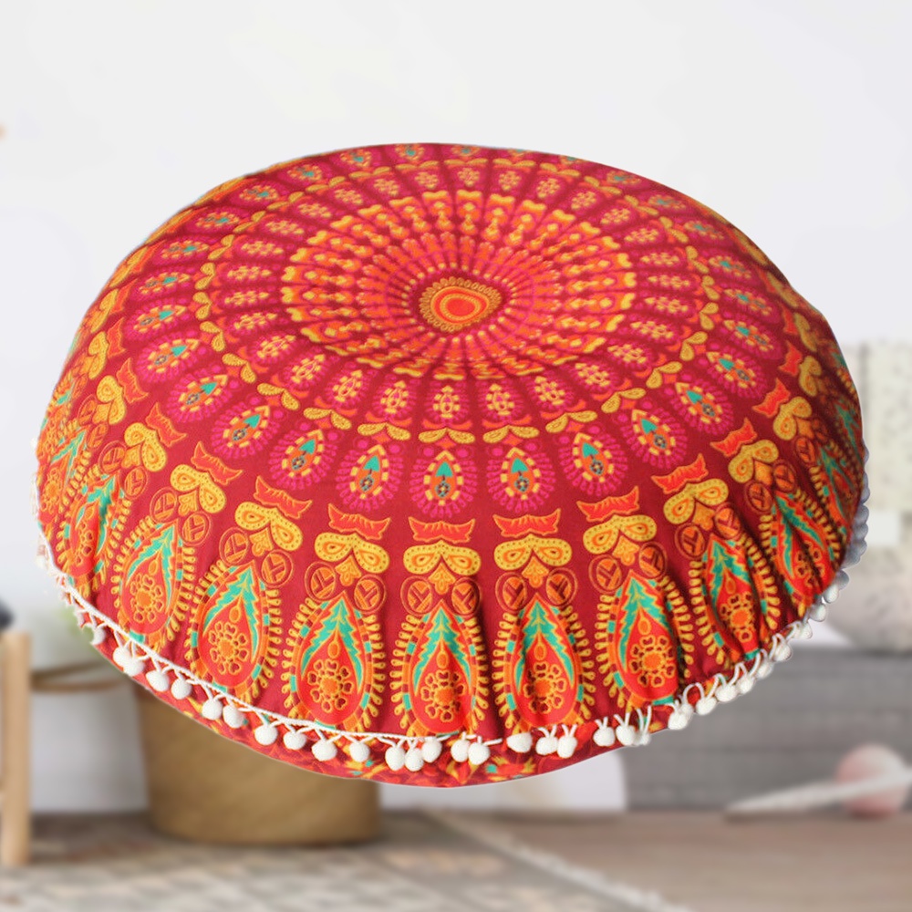 Pophouse Large Mandala Floor Pillows Round Bohemian Meditation Home Cushion Ottoman Pouf