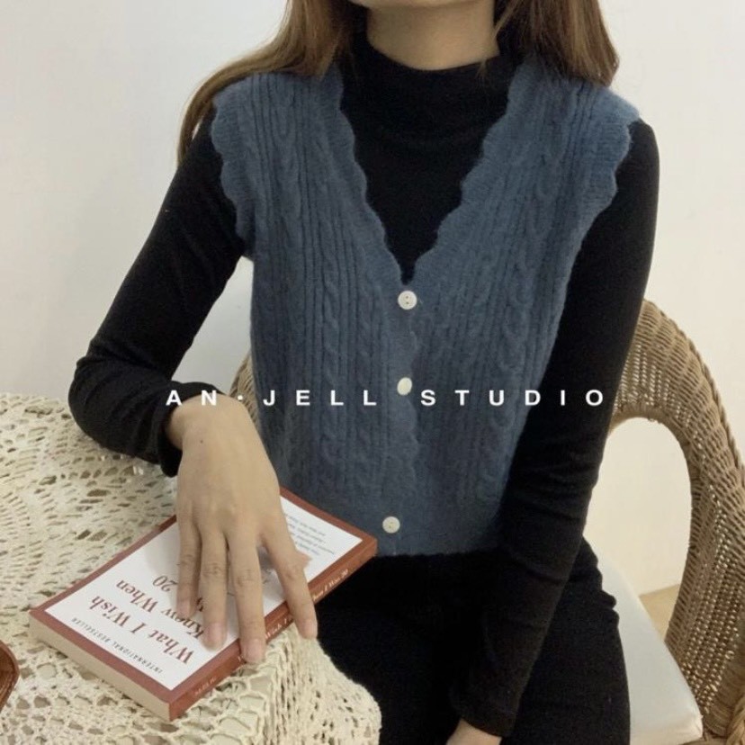 Áo gile len lượn sóng vặn thừng Ulzzang style  Hàng Quảng Châu