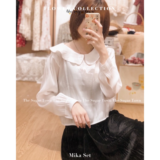 Set váy nhung kèm áo sơ mi bèo Mika dress by Sugar Town