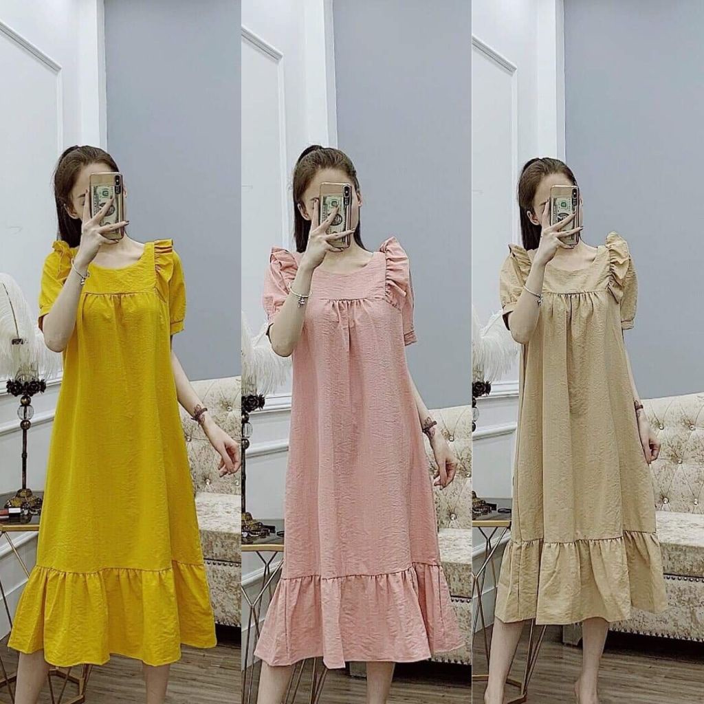 Váy bầu ngắn tay thời trang thiết kế vải đũi mềm mát Mom and Baby M085