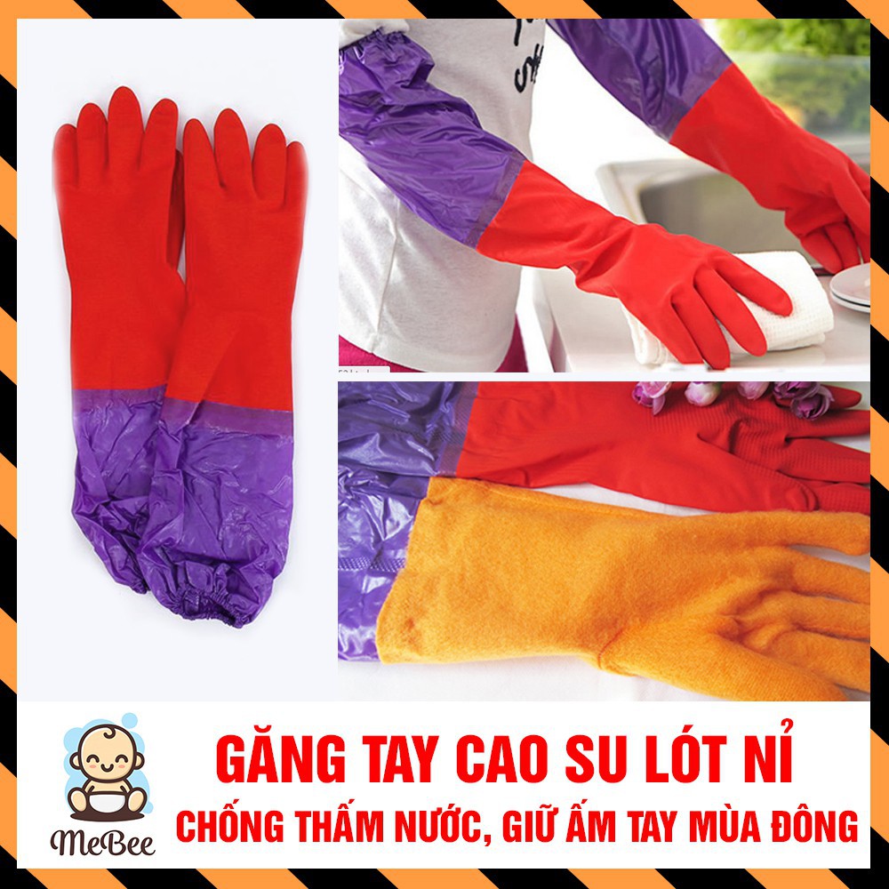 Găng tay cao su lót nỉ dài màu ngẫy nhiên