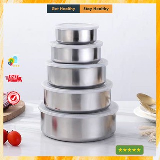Set 5 bát inox có nắp đậy silicon