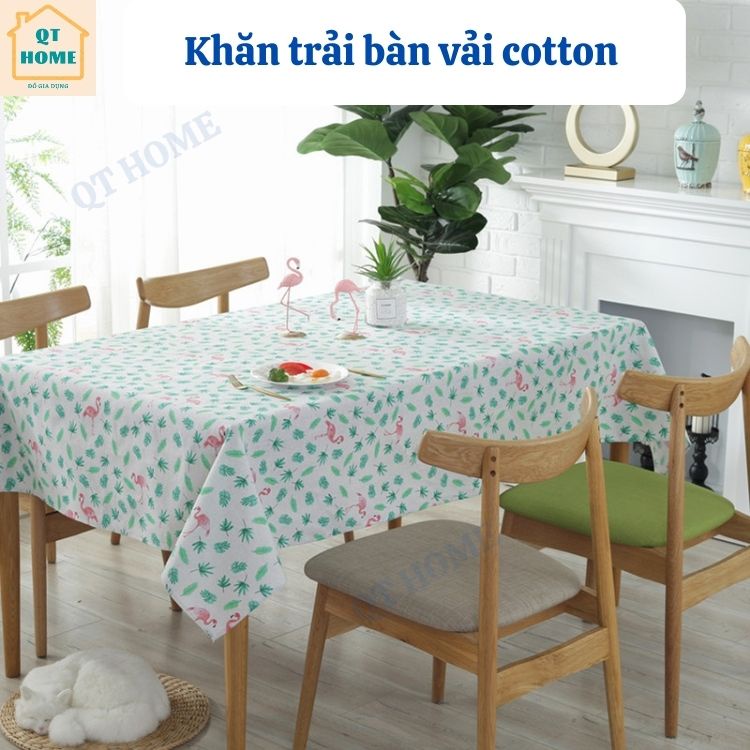 Khăn Trải Bàn Vải Cotton Họa Tiết Hồng Hạc