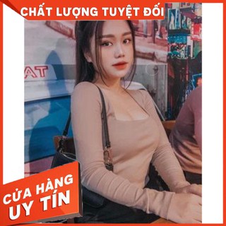 HÀNG NHẬP KHẨU -  Áo len zip cổ vuông co giãn giữ nhiệt body - Thun tăm cổ khoét sâu dáng ôm Nữ HOT - Hàng Nhập Khẩu