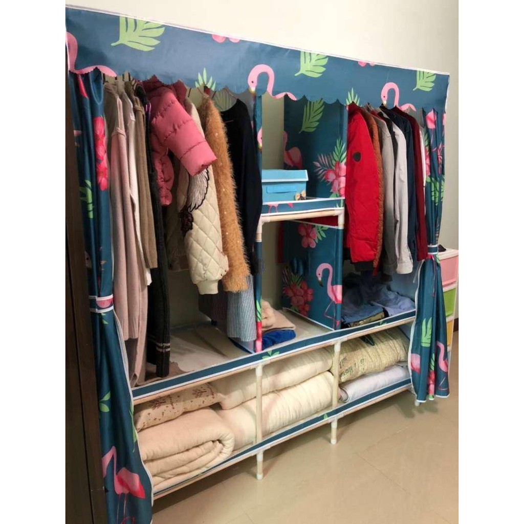 tủ đựng quần áo vải loại 1 khung gỗ BỌC NHỰA 2,3 buồng