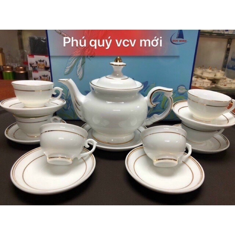 Bộ ấm trà Phú Quý viền vàng