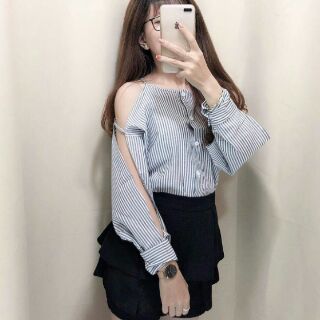 Sơ mi cut out rớt vai dễ thương [CÓ SẴN]